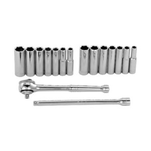 Juego de Dados 6 Puntas  Encastre 1/4" 16 Piezas  Métrico/Pulgadas