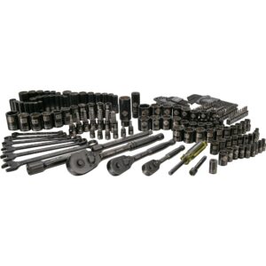 Juego de Dados Cromo Negro Encastre de ¼" , 3/8", ½” Métrico/Pulgadas 183 Piezas